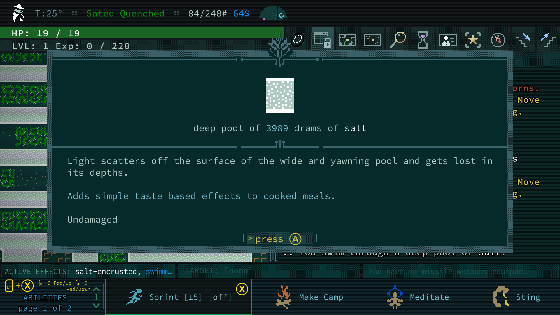 Screenshot of Caves of Qud showing the salt item